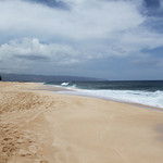 Banzai Pipeline, north shore ... looking west. Calm in the summer.
