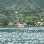 Our 2 bungalows, right behind the yellow sailboat.